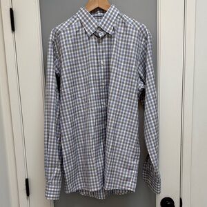 Eton Blue and White Plaid Button Down Shirt XL